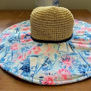 Lilly Pulitzer floppy brim straw hat blue by the sea NWOT